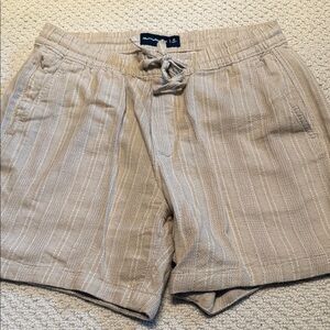 Abercrombie & Fitch Tan Striped Linen-Blend Drawstring Shorts